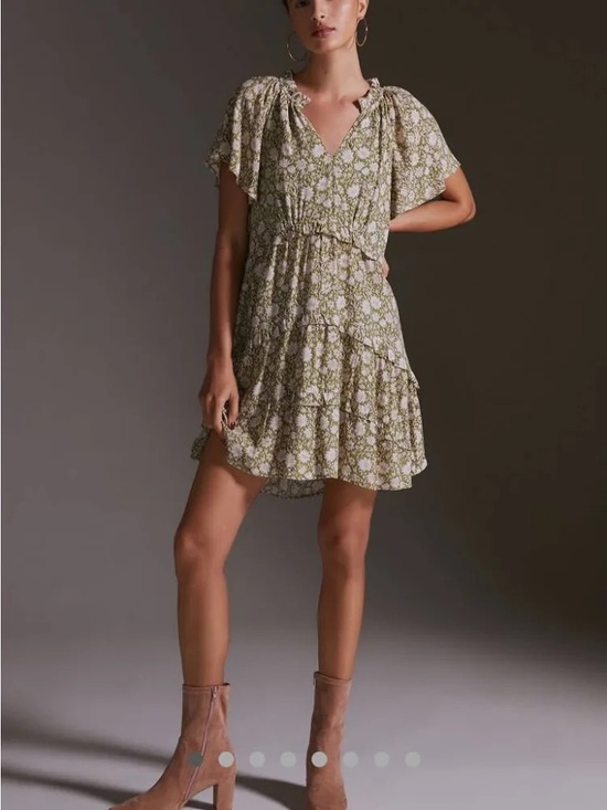 Anthropologie Dresses & Skirts - by Anthropologie Robin Tiered Mini Dress in Moss Floral Women’s XS